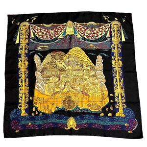 Hermes Carre L'Atlantide Atlantis Vintage 90cm Black Multicolor Silk Scarf